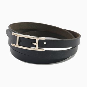 Api III Black Leather Bangle with 3 Rows from Hermes