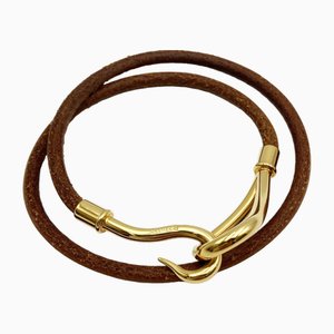 Bracelet with 2 Rows in Leather & Gold from Hermes