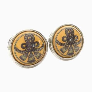 Pendientes Hermes Cloisonne metal / plata esmaltada / beige / gris para mujer, Juego de 2