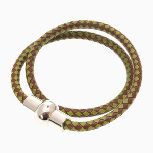 Leather Brown and Green Tea Choker from Hermes