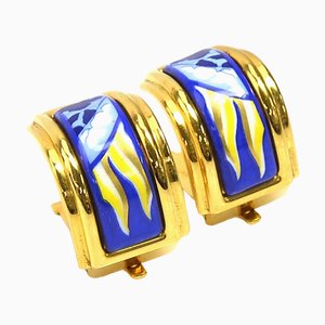 Orecchini Hermes Cloisonne metallo/oro/blu/giallo E55987F, set di 2
