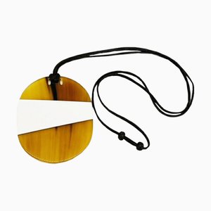 HERMES Buffalo Horn Homme PM Necklace Pendant Accessories Jewelry Brown White Men's Women's