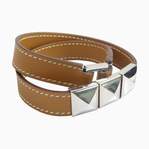 Armband Medor Leder/Metall Braun/Silber von Hermes