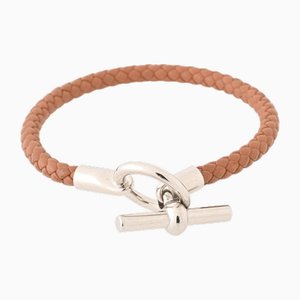 Brown & Silver Leather Bracelet Grennan H Swift Bracelet from Hermes