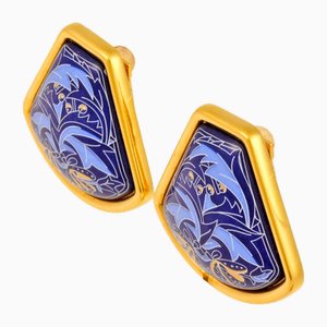 Boucles d'Oreilles Cloisonnées en Émail en Métal Bleu de Hermes, Set de 2