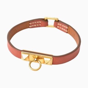HERMES Bangle Bracelet Micro Rival Pink Brown Gold S Size