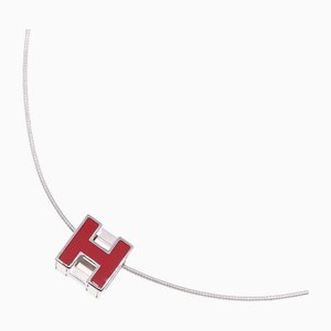 Cage Do Ash H Cube Silver Red Metal Enamel Necklace Chain from Hermes