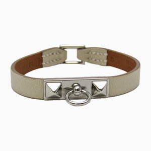 Mini Bracelet Rival en Cuir et Métal Crème et Argent de Hermes