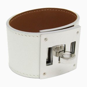 Leather Brown, Gold & White Kelly Dog Bangle from Hermes