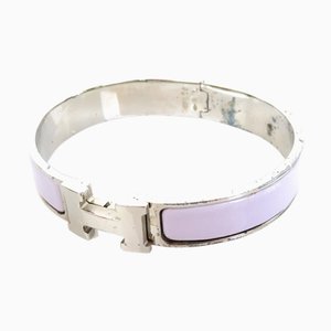 HERMES Bangle Bracelet Click Crack H Metal/Enamel Silver/Light Purple Women's e55940i