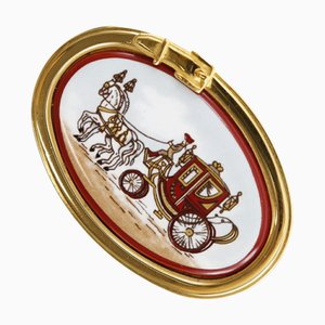 HERMES Email Brooch Carriage Cloisonne Gold Plated Red Women's