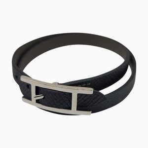 HERMES Api pulsera T grabado gris negro cuero SV Hardware accesorios de abrazadera moda mujeres hombres Unisex