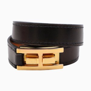 Arrastre Double Tour Arrastre Double Tour Pulsera Notación Tamaño T1 Box Calf Black Brown Series Accesorios de metal dorado X Stamp de Hermes