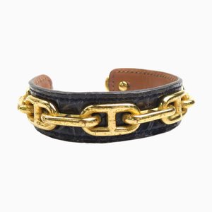 HERMES Bracciale rigido Chaine d'Ancre Pelle/Metallo Navy/Oro Unisex