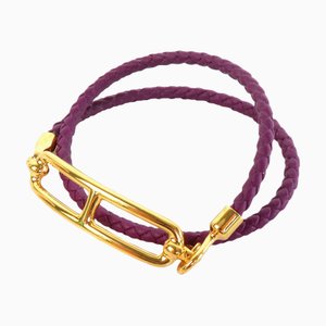Bracelet Ruri Double Tour Cuir/Métal Violet/Or de Hermes