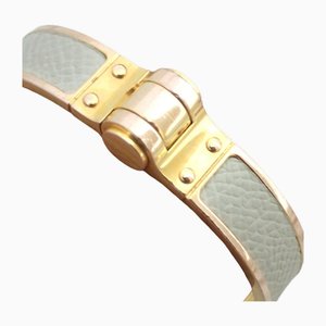 Charniere Bangle in Off-White Metal & Leather from Hermes
