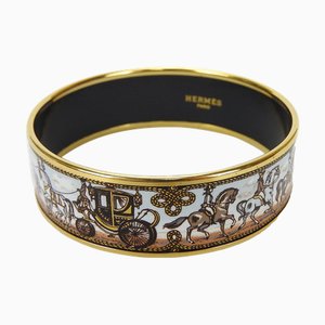 HERMES bangle braccialetto smalto accessorio carrozza cavallo cloisonne oro azzurro marrone GP placcato accessori da donna