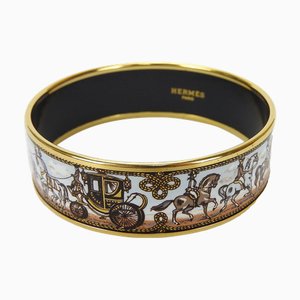 HERMES bangle bracelet enamel accessory carriage horse cloisonne gold light blue brown GP plated ladies accessories
