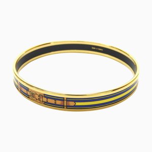 HERMES bracelet jonc émail accessoire ceinture motif cloisonné or bleu jaune plaqué dames accessoires