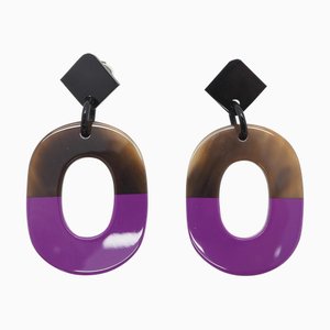 Boucles d'Oreilles Hermes en Corne de Buffle Marron Violet, Set de 2