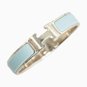 HERMES Click Crack H Bracelet Jonc Argent Bleu Clair Métal Dames