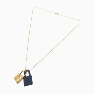 Okelly Z Engraved Vaux Swift Metal Navy Gold Necklace from Hermes