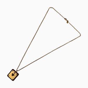 HERMES Ass de Cool PM Necklace Metal Vaux Swift Gold Brown Series Heart Pendant Z Engraving