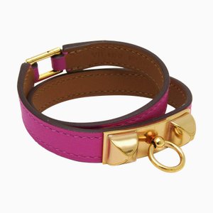 HERMES Rival Double Tour Metal,Swift Leather Bangle Light Violet,Rose