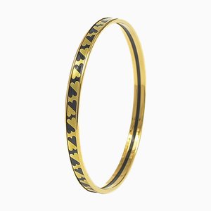 HERMES enamel bracelet bangle carte ajoue gold black
