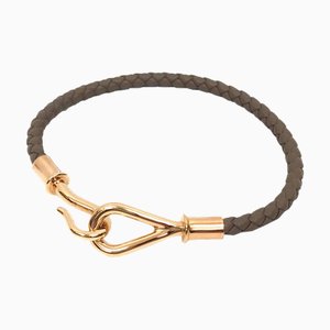 HERMES Bracelet Cuir Jumbo Plaqué Palladium Etaupe x Or Rose Intrecciato Homme Femme