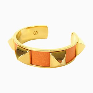 HERMES bracelet bangle medor accessory leather studs orange gold GP plated ladies accessories