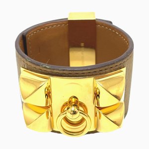 HERMES Medor Corriedossian Leather Bracelet Women's Brown x Gold Hardware