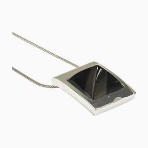 HERMES Halskette Medor Metall/Stein Silber/Schwarz Grau Unisex e55971a