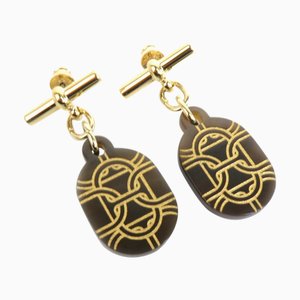 Hermes Earrings Chaine D'Ancre Pm Buffalo Horn Brown Women's, Set of 2