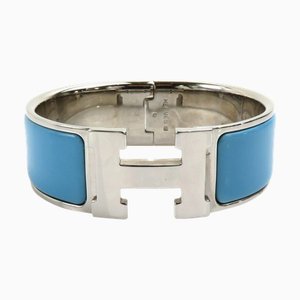 HERMES Bracelet Jonc Click Crack Métal/Émail Argent/Bleu Clair Femme