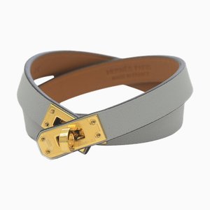 HERMES Mini Kelly Double Tour Bracelet Swift Gray Gold Hardware B Engraved
