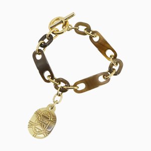 Bracelet HERMES Chaine d'ancre Corne de Buffle Or Marron