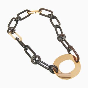 HERMES Buffalo Horn,Metal Women's Choker Necklace [Dark Brown,Gold]