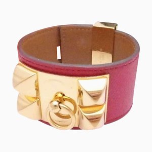 HERMES Armband Collierd cyan-rotes Leder x goldene Beschläge