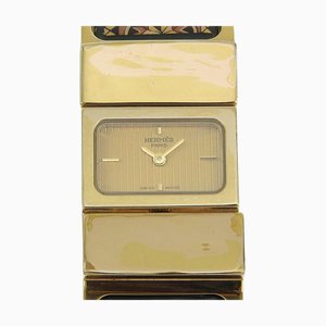 HERMES Location Watch Cloisonne LO1.201 Gold Plated Swiss Made Green Quartz Analog Display Dial Ladies