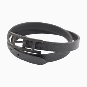 HERMES Bracelet Api Double Tour Black Monochrome T5 Leather Men Women Fashion Cool T4277