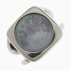 HERMES Serie Signet Metal x Shell No. 9 Silver Ladies Ring