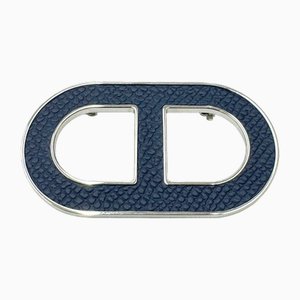 Chaine Dancre Brooch in Navy Leather from Hermes