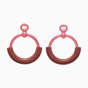 Hermes Loop Pm Earrings Rouge H Pink Vaux Swift Alum Women's, Set of 2