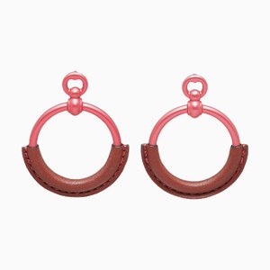 Orecchini Hermes Loop Pm Rouge H rosa Vaux Swift Alum da donna, set di 2