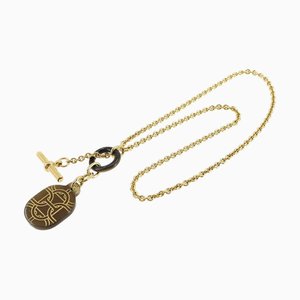 HERMES Chaine D'ancre Necklace Buffalo Horn Brown Gold