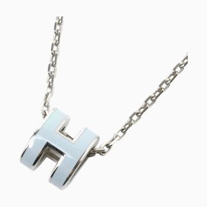 HERMES Lacquer Palladium Plated Pop Ash Necklace 3.0g 40cm Women's