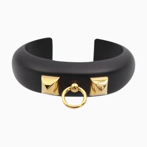 HERMES Medor Corriedossian Armreif Größe S Holz Schwarz Gold Hardware C Manschettenarmband