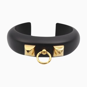 HERMES Medor Corriedossian bangle Size S Wood Black Gold hardware C cuff bracelet