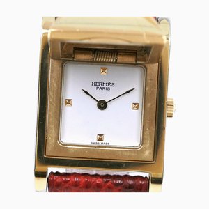 HERMES Medor Gold Plated x Leather 〇W Quartz Analog Display Women's White Dial Watch